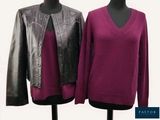 deux pulls pour femme à manches en cuir, présentés sur des mannequins