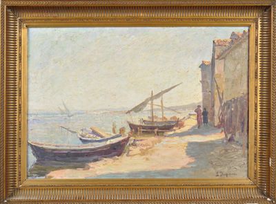 Louise DUPAU (1874-1966) : Les barques en bord de mer. - Photo 1