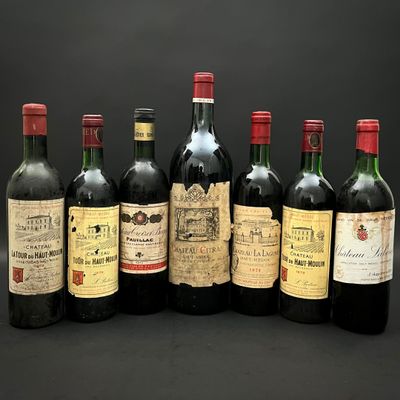 six bouteilles de vin sont alignées sur un fond noir