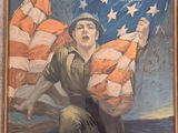 affiche représentant un soldat tenant un drapeau américain, avec en surimposition le texte « Achetez des obligations d'État américaines – Troisième emprunt de la Liberté »