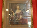 tableau représentant une femme tenant un verre de vin devant un mur rouge