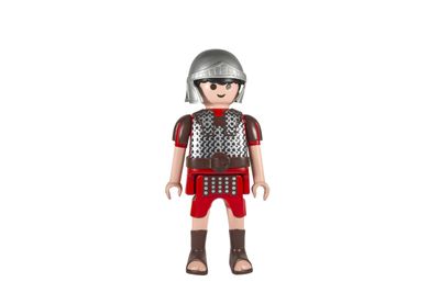 Soldat romain Playmobil avec casque et armure, sur fond blanc