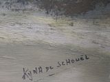an oil painting of a person riding a horse on a beach