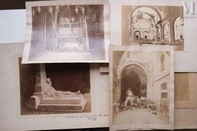 several old photos of a man laying on a bed in a room