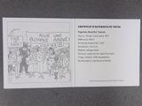 a card with a drawing of a group of people holding a sign