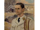 painting of a man in a military uniform in a field
