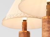 two lamps that are sitting next to each other on a table