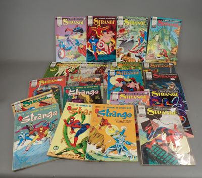 many comics are stacked on top of each other on a table