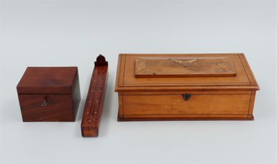 two pieces of wood with a wooden box and a wooden box