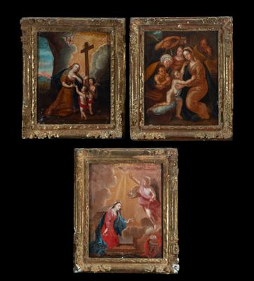 quatre tableaux représentant la Nativité de Jésus et de Marie
