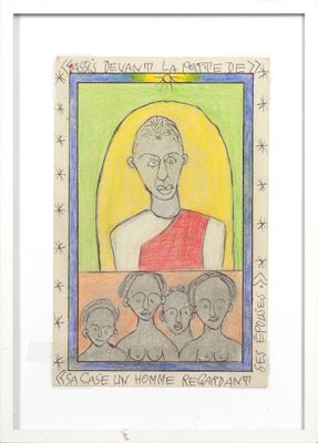 drawing of a picture of a man with a group of children in front of him