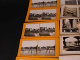several black and white photographs of people on a boat in the water