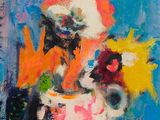 a painting of flowers in a vase on a table