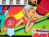 a poster of a woman playing pool with a man