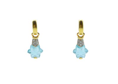 a pair of blue topaze and diamond earrings on a white background