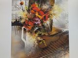 a painting of a vase of flowers on a table