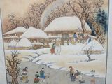 a picture of a painting of people playing in the snow
