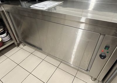 a stainless steel counter in a commercial kitchen