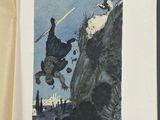 a picture of a book with a picture of a man falling off of a cliff