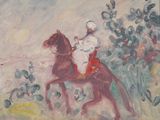 une image représentant un homme à cheval près d'un buisson