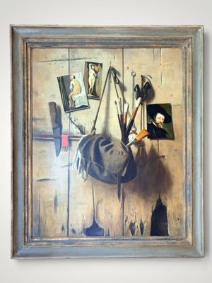 a picture of a painting of a man in a hat and coat