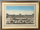 une vieille photo montrant un grand bâtiment autour duquel des gens se promènent