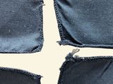 four pieces of black cloth with a blue stripe on them