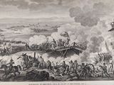 an old picture of a battle with a large group of men on horseback