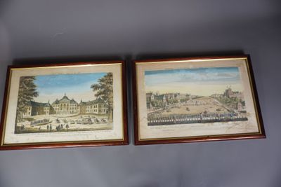 deux tableaux encadrés représentant une vue de la ville et d'un parc