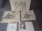 plusieurs dessins représentant des personnes et des animaux sur une feuille de papier