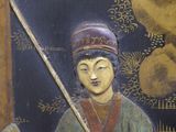 a painting of a man with a sword in a room