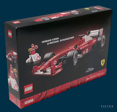 une boîte contenant une voiture de course Ferrari en Lego