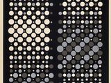 a black and white painting with circles on a black background