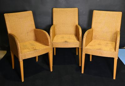 VINCENT SHEPPARD. Suite de 3 fauteuils en rotin (quelques mo…