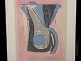 painting of a vase with a blue and black design in a white frame