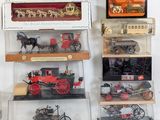 many different types of toy trains and cars on display