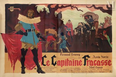 an old poster of a woman dressed in a costume and holding a sword