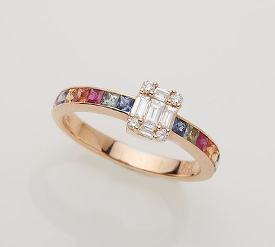 Bague en or rose 750°/.(18K) 2g95 ornée de saphirs roses, vi…