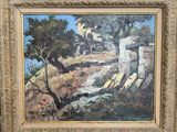 une image d'une peinture représentant une maison sur une colline