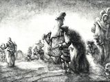 l'image d'un dessin représentant un groupe de personnes dans un champ