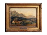 peinture d'un paysage avec des montagnes en arrière-plan
