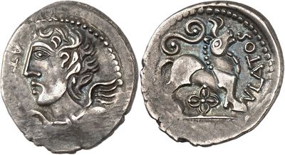 a silver coin with an image of a woman and a horse on it