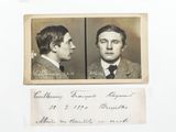 an old black and white photo of two men in suits and ties