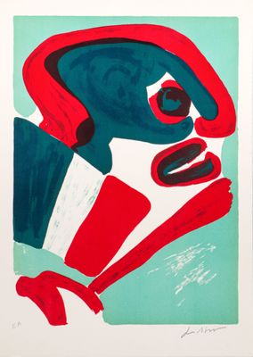 une image représentant un tableau d'un homme portant une chemise rouge, blanche et bleue