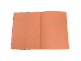an open book with a pink cover on a white background