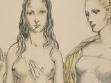 a drawing of two women standing next to each other