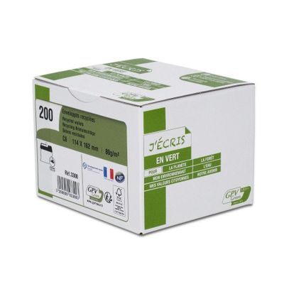une boîte blanche sur laquelle est apposée une étiquette verte et blanche