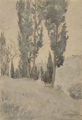 André JACQUES (1880-1960). Menton, les ifs de Pian Aquarelle…