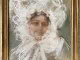 tableau représentant une femme portant un bonnet blanc et une robe blanche