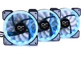 three cooling fans with blue leds on a white background